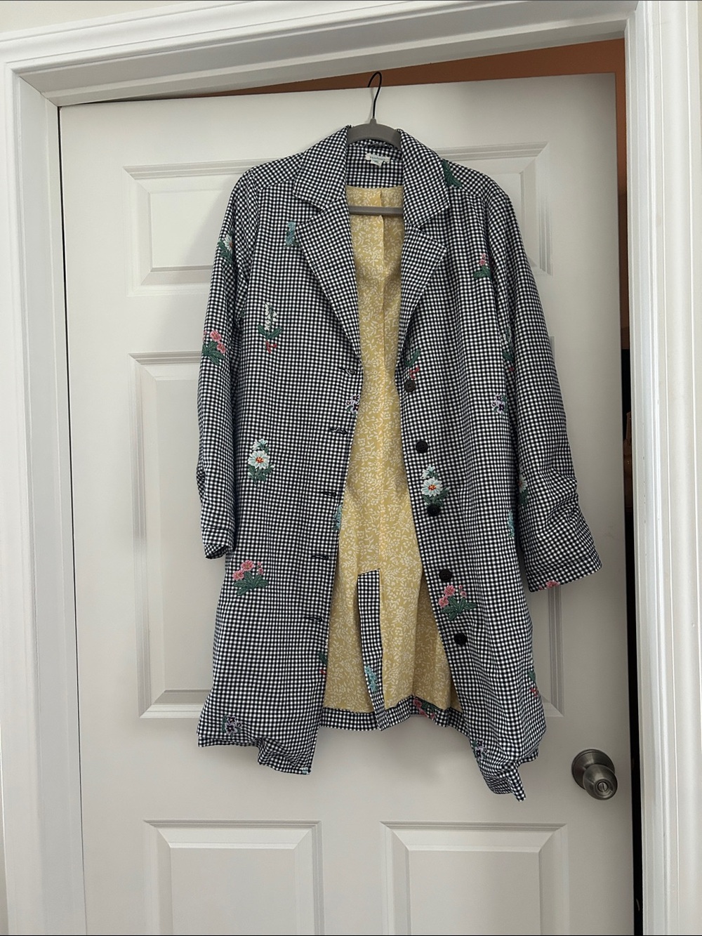 Sundance Black & White Checked Embroidered Trench Coat